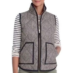 J. Crew Vest Women Small Quilted Puffer Black Full Zip Herringbone